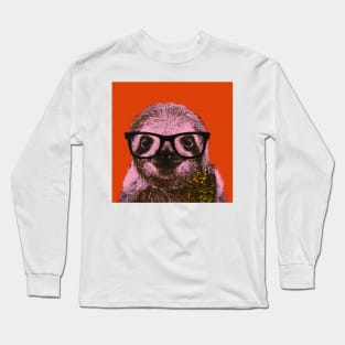 Geek Sloth in Orange Background - Print / Home Decor / Wall Art / Poster / Gift / Birthday / Sloth Lover Gift / Animal print Canvas Print Long Sleeve T-Shirt